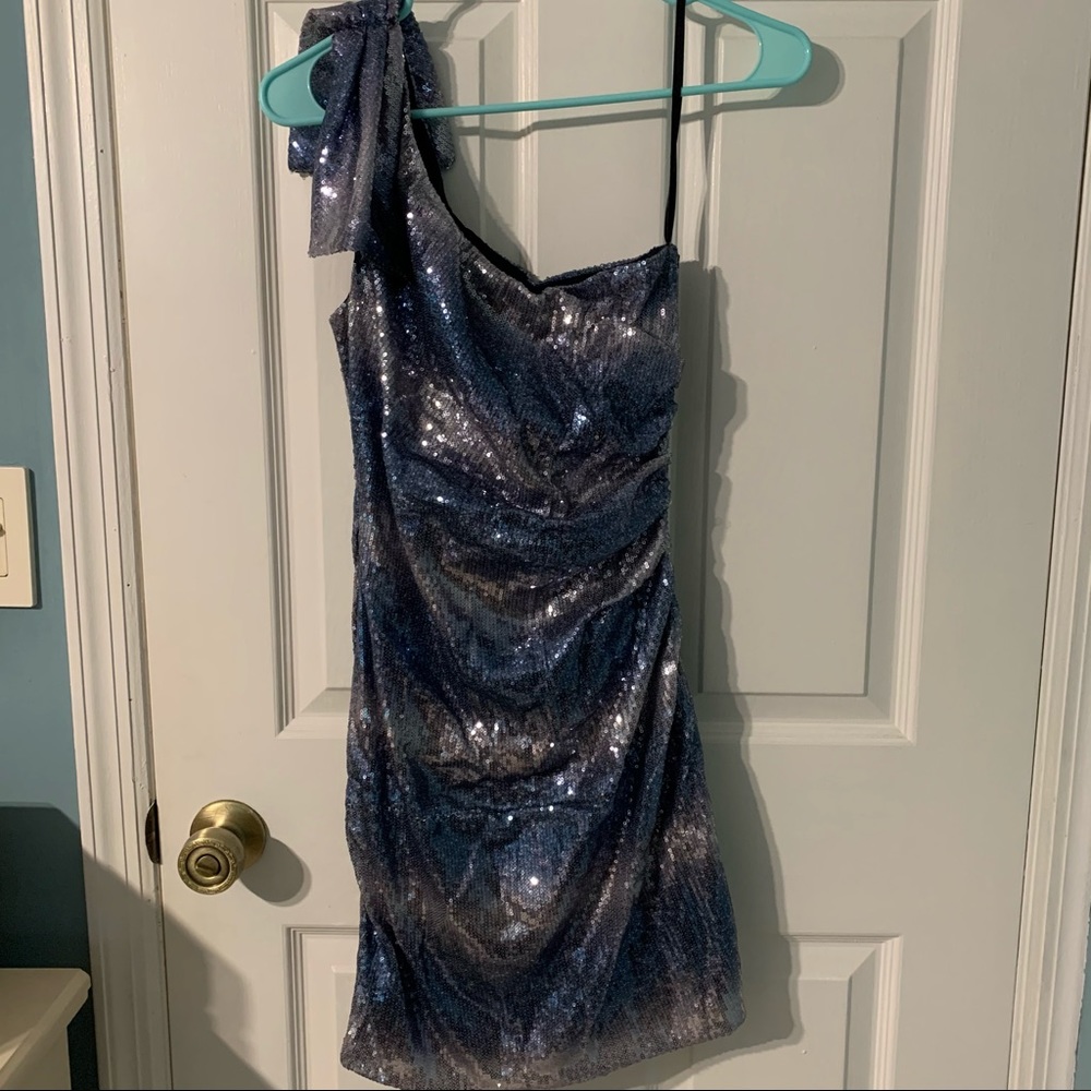 One-shoulder Blue/Silver Sparkle Dress